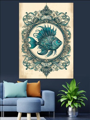 Balık ve Dekoratif Çerçeve Dekoratif Kanvas - Mdf Ahşap Tablo