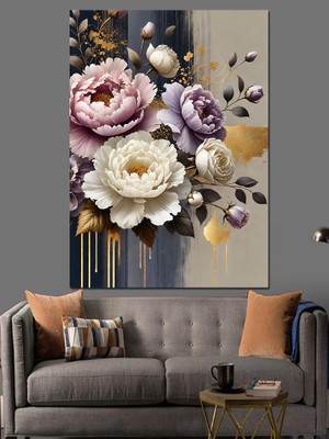 Pastel Çiçek Aranjmanı Dekoratif Kanvas - Mdf Ahşap Tablo