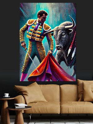 Matador ve Boğa Dekoratif Kanvas - Mdf Ahşap Tablo