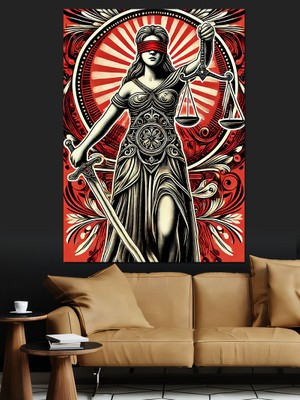 Adalet Tanrıçası Temalı Kadın Dekoratif Kanvas - Mdf Ahşap Tablo