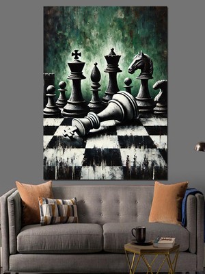 Satranç Tahtası ve Zeka Oyunu Dekoratif Kanvas - Mdf Ahşap Tablo