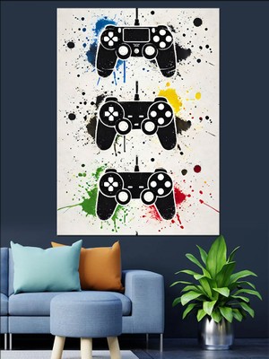 Gamepad ve Dijital Sanat Dekoratif Kanvas - Mdf Ahşap Tablo