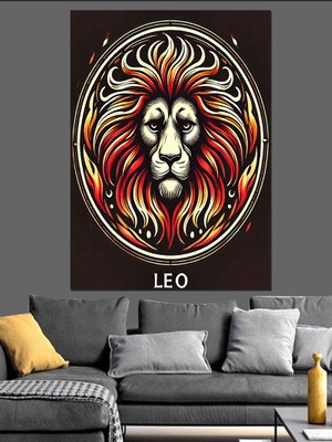 Aslan ve "leo" Burcu Simgesi Dekoratif Kanvas - Mdf Ahşap Tablo