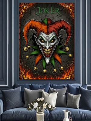 Korkutucu Joker ve Gülen Yüz Dekoratif Kanvas - Mdf Ahşap Tablo