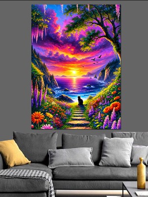 Renkli Gün Batımı ve Doğa Manzarası Dekoratif Kanvas - Mdf Ahşap Tablo