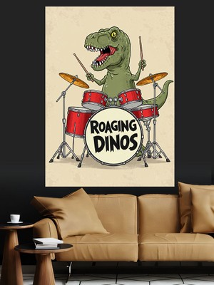 Dinozor ve Rock Grubu "roaring Dinos" Dekoratif Kanvas - Mdf Ahşap Tablo