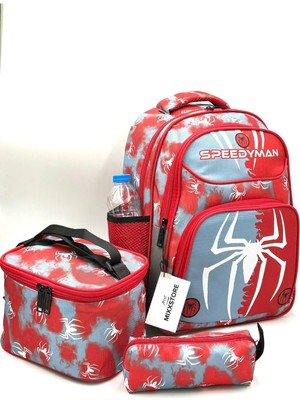 Örümcek Desenli Erkek Çocuk Ortopedik Sırt Destekli Beslenmelik ve Kalemlikli Sırt Ilkokul Çantası