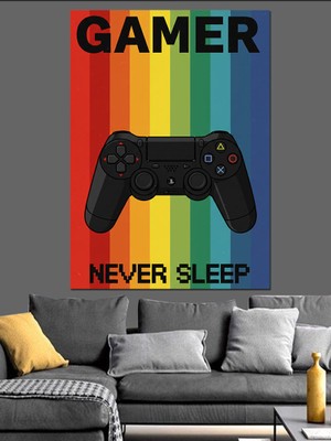 "gamer Never Sleep" ve Oyun Tutkusu Dekoratif Kanvas - Mdf Ahşap Tablo
