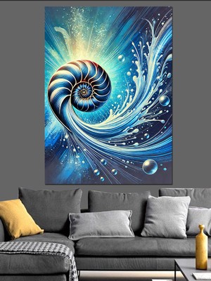 Spiral Deniz Kabuğu ve Soyut Dalga Dekoratif Kanvas - Mdf Ahşap Tablo