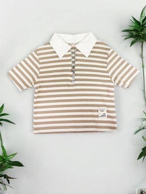 Kız Çocuk Polo Yaka Çizgili T-Shirt
