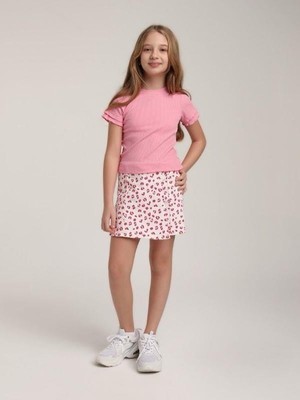 Escabel Kız Çocuk Pamuklu Kolları Kısa Fırfırlı T-Shirt
