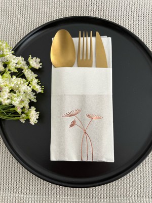 Kidspartim Rose Gold Yaldızlı Beyaz Cepli Havuç Çiçeği Peçete 12 Adet