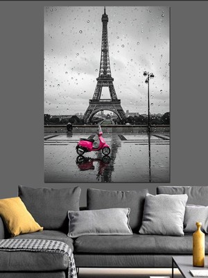 Yağmurda Eyfel Kulesi Dekoratif Kanvas - Mdf Ahşap Tablo