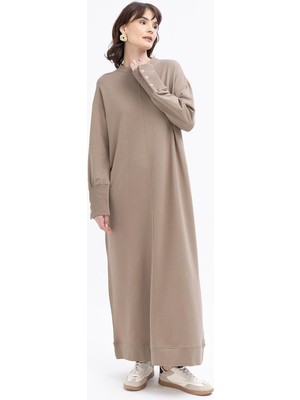 Vizon-Manşeti Kalın Ribanalı Düğme Detaylı Likralı Elbise