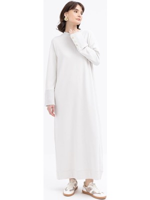 Taş-Manşeti Kalın Ribanalı Düğme Detaylı Likralı Elbise