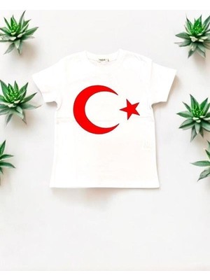 Breeze Çocuk Ay Yıldızlı Pamuklu Yarım Kol Tshirt
