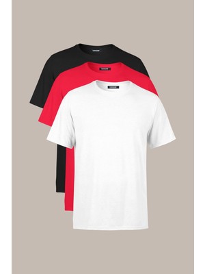 Comeor Erkek Çok Renkli T- Shirt Regular Fit Rahat Kesim Bisiklet Yaka 3'lü Basic Tişört Paketi