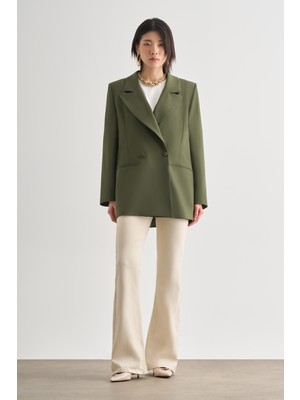 Mizalle Oversize Çift Yırtmaçlı Haki Blazer Ceket