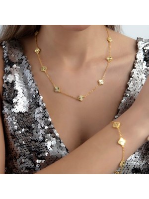 Gold Renk Sıralı Yonca Bileklik Vip Kalite