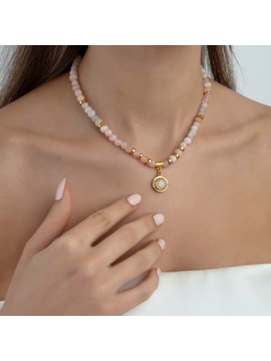 Pembe Quartz Taşlı Özel Tasarım Kolye