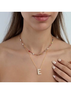 Gold Renk Taşlı Harf Kolye 'e' Istenilen Harf Sipariş Üzerine Yapılabilir