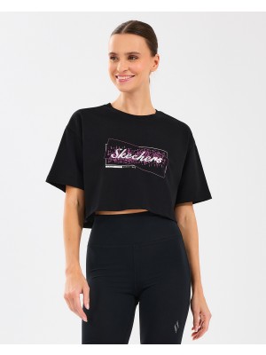 Skechers W Crop Fit Graphic Tee T-Shirt Kadın Siyah Tshirt S2510144-001
