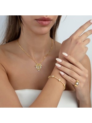 Gold Renkli Iconıc Fashion Kolye Vip Kalite