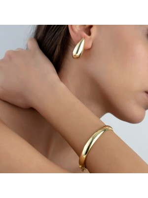 Gold Renk Büyük Damla Trend Küpe (Bttg)