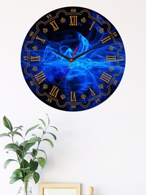 Deepcraft Dekoratif  Şık Ahşap Sessiz Akar Duvar Saati Salon,mutfak,ofis Saati -Mavi