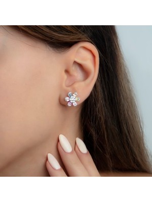 Zircon Rainbow Daısy Küpe