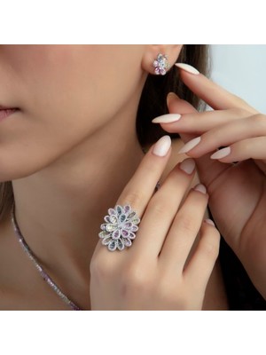 Ice Cut Rainbow Taşlı Floral Yüzük