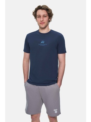 Ucla Fabıo Lacivert Bisiklet Yaka Baskılı %100 Pamuk Standard Fit Erkek Tshirt