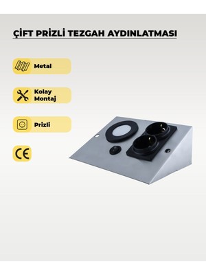 3W Krom (Paslanmaz) Çift Prizli Metal Tezgah Aydınlatma 6500K Beyaz Işık