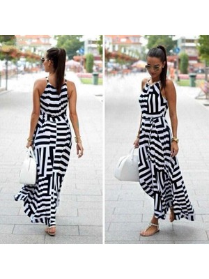 Defy Moda Kadın Ayarlanabilir Askılı Geometrik Desen Kuşaklı Gipeli Süprem Elbise