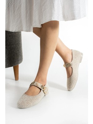 Kafkaslar Yeni Model Tekstil Tokalı Yumuşak Bayan Babet Ayakkabı