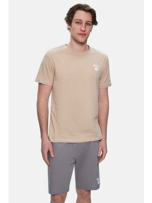 Bass Açık Kahve Bisiklet Yaka Baskılı Standard Fit Erkek Tshirt