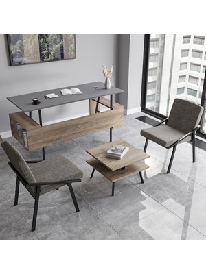 Lagomood Irony Maxi Ofis Iki Koltuklu Masa Takımı Antrasit Ceviz