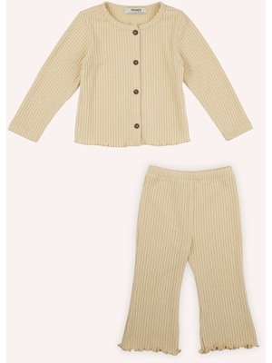 Kız Bebek Yumuşak Dokulu Örme Bej Triko Takım