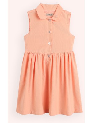 Kız Çocuk Yakası Nakış Detaylı Kadife Pudra Elbise