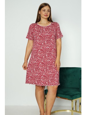 Intensive Collection Desenli Biyeli Kısa Kollu Büyük Beden Esnek Gecelik