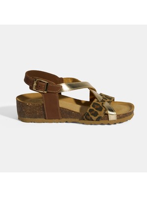  Leopar Kadın Toka Detaylı Slingback Nubuk Sandalet