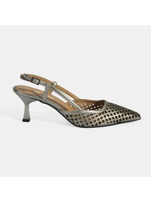 Kadın Perforeli Metalik Deri Slingback Ayakkabı