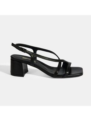 Desa Siyah Kadın Toka Aksesuarlı Slingback Deri Topuklu Sandalet