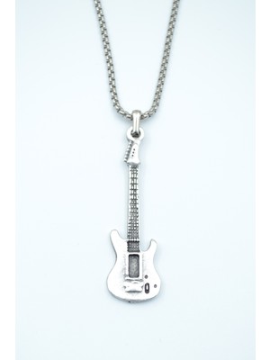 Bu Farklı Elektro Gitar Örme Zincir Kolye - Gümüş Kaplama - Erkek Kadın Kolye - NO:1446