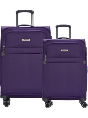 Pierre Cardin 2'li Valiz Seti Orta Ve Kabin Boy Lüx Kumaş Valiz Mor 04pc6000