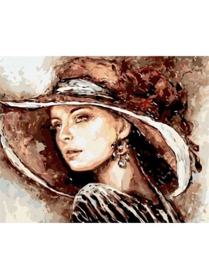 Marsilyan- Kanvas Büyük Şapkalı Lady Sayılarla Boyama Seti Kasnaklı