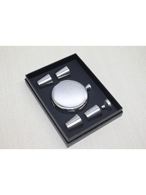 4 Shot Bardaklı Matara Seti Yuvarlak Çelik