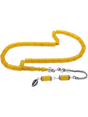 Sıkma Kehribar Kesme Model Gümüş Püsküllü Tesbih (Bilek Boy)