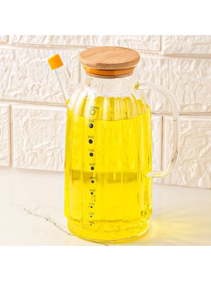 Meturas Borosilikat Cam Bambu Vakum Kapak Pinterest Mutfak Yağdanlık Sürahi Seti – 1000ML