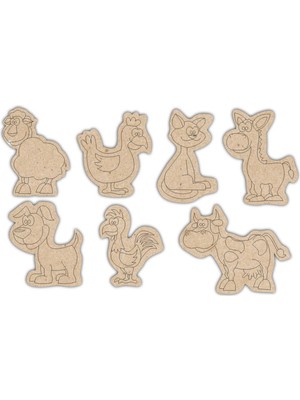 Bir Lazer Ahşap  7 Li Set Hayvanlar Boyama  Eğitici Montessori Çocuk Gelişim Oyuncağı